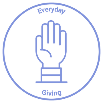 A circular logo with a raised hand in the center accompanied by text that reads Everyday Giving.